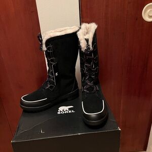 Sorel Black Boots with White Fur Trim